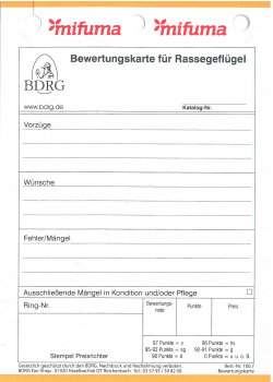 Bewertungskarten Block Geflügel neu