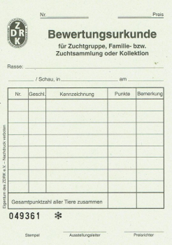 Bewertungsurkunden Zuchtgruppe 100 Stück