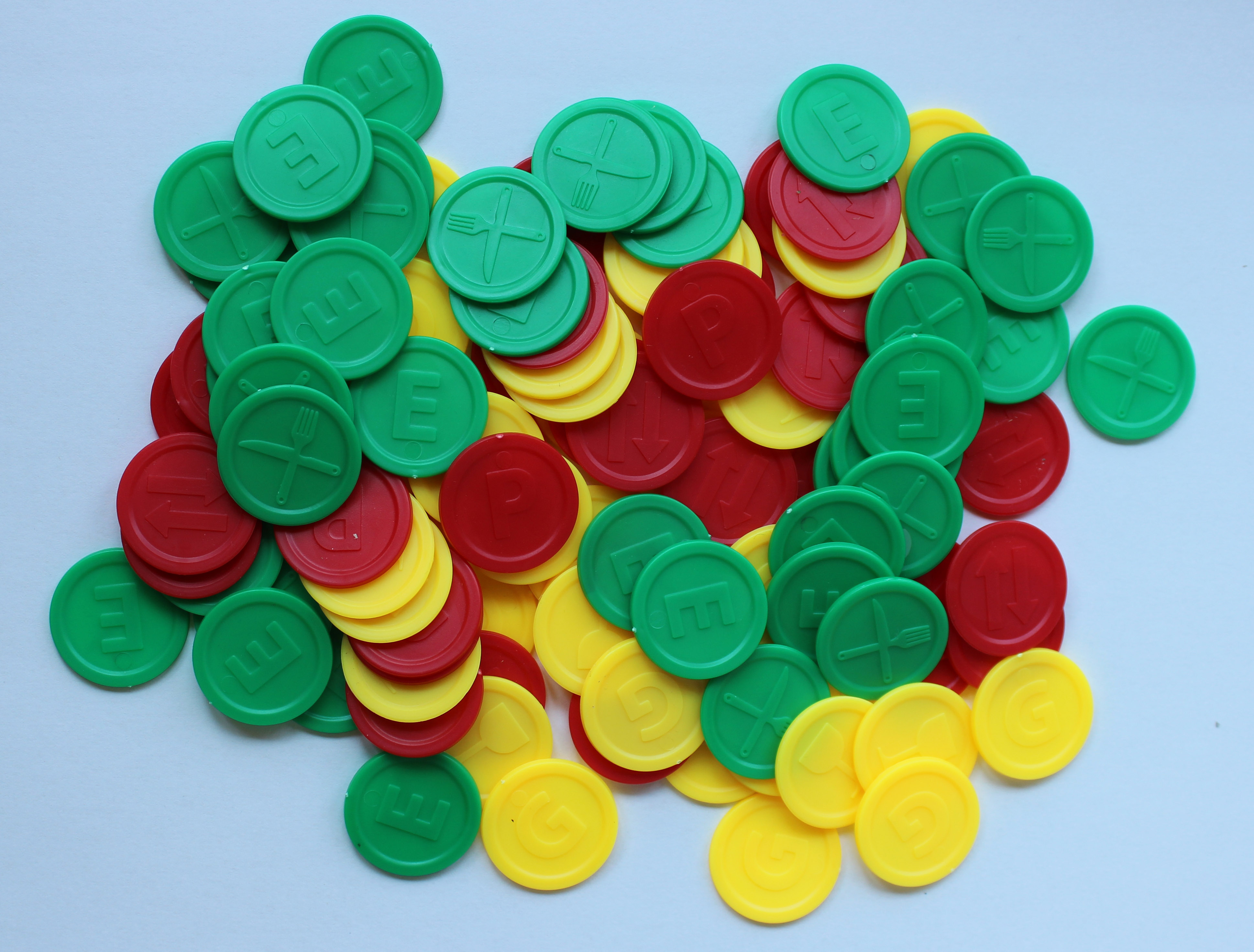 Token Farbe Neon-Gr P mit den Buchstaben B P oder L in 14 Farben zum TOP-Preis von SchwabMarken!! 1000 Pfandmarken Chips 