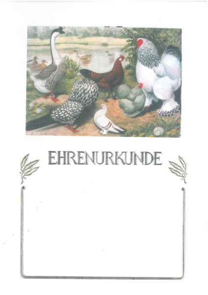 Ehrenurkunde mit Geflügelmotiv