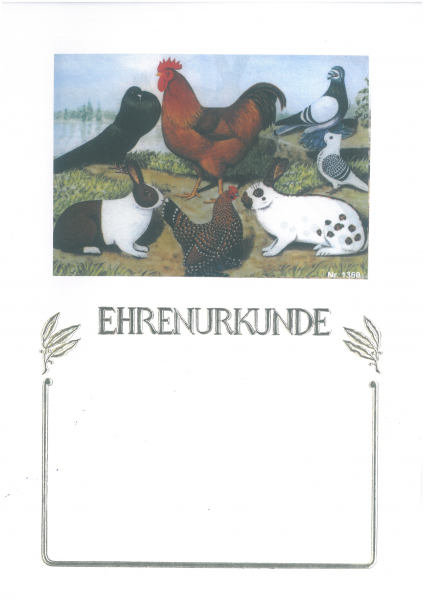 Ehrenurkunde mit Kleintierzuchtmotiv