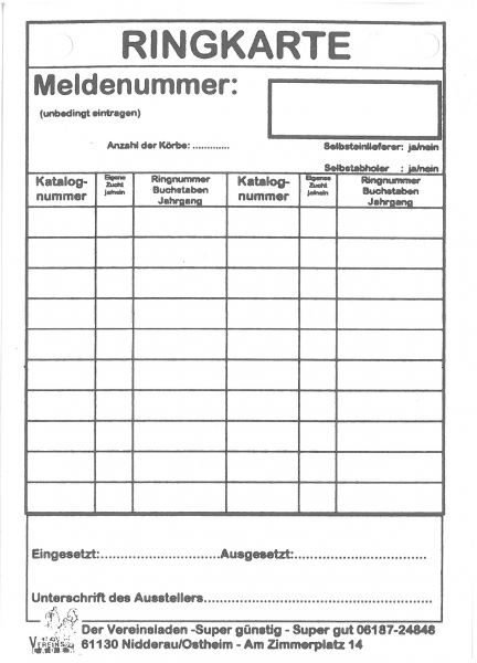 Ringkarten Geflügel Block a 100 Stück